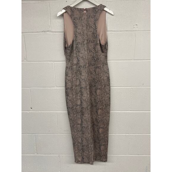 NWT Nookie Sz L Gigi Natural Snakeskin Print Plunge Neck Cut Out Midi Dress Sexy - Picture 5 of 5